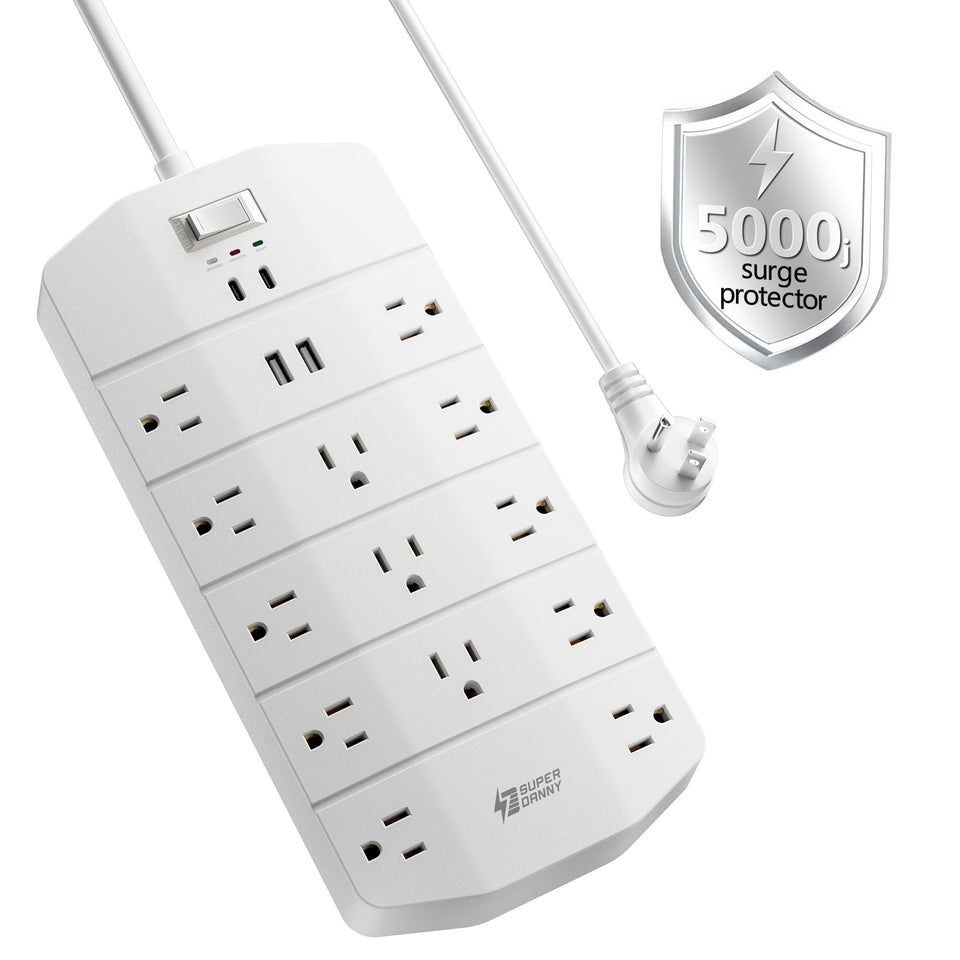 SUPERDANNY front view showing 13 outlets and four USB ports for versatile charging