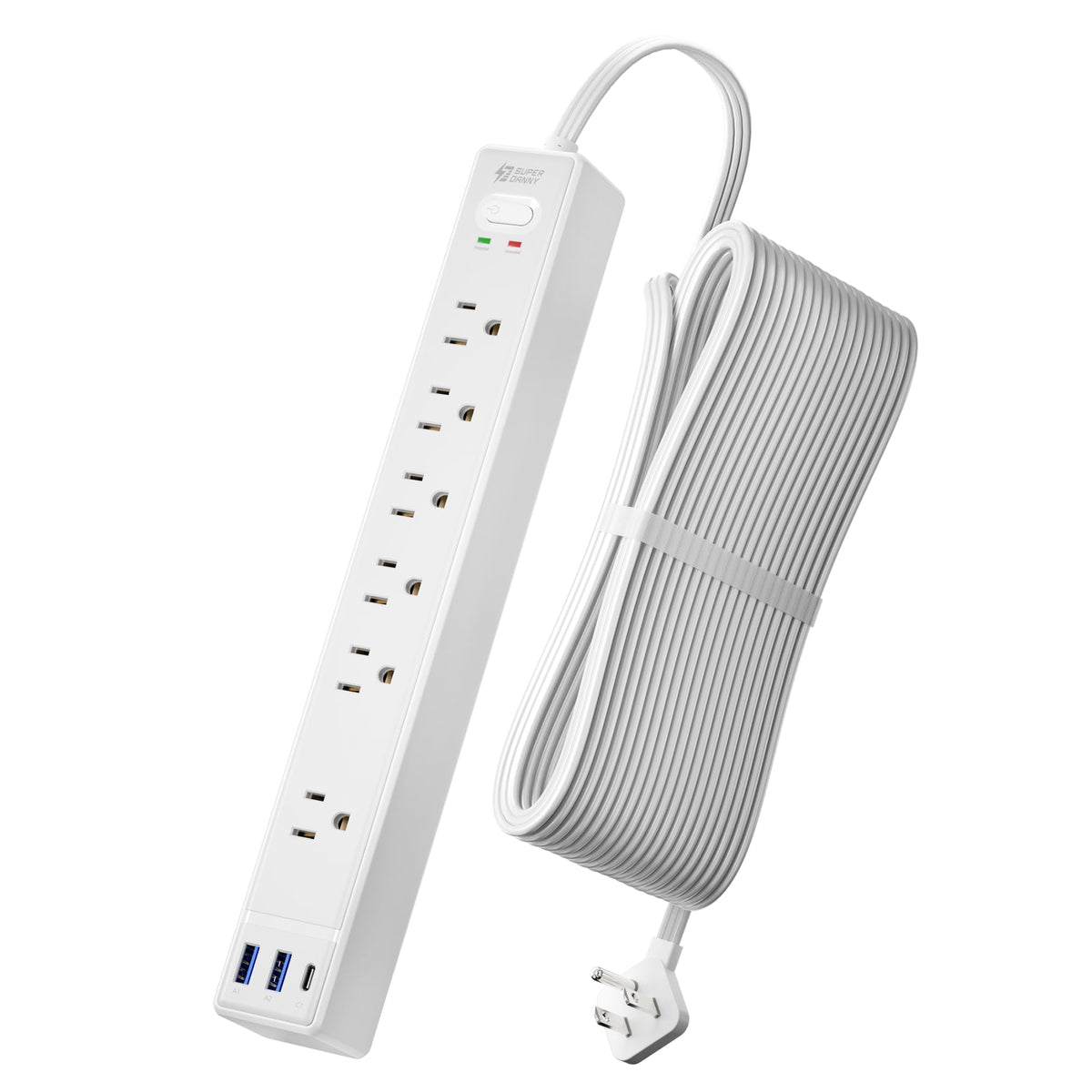 SUPERDANNY front view showing six outlets and three USBs for versatile charging
