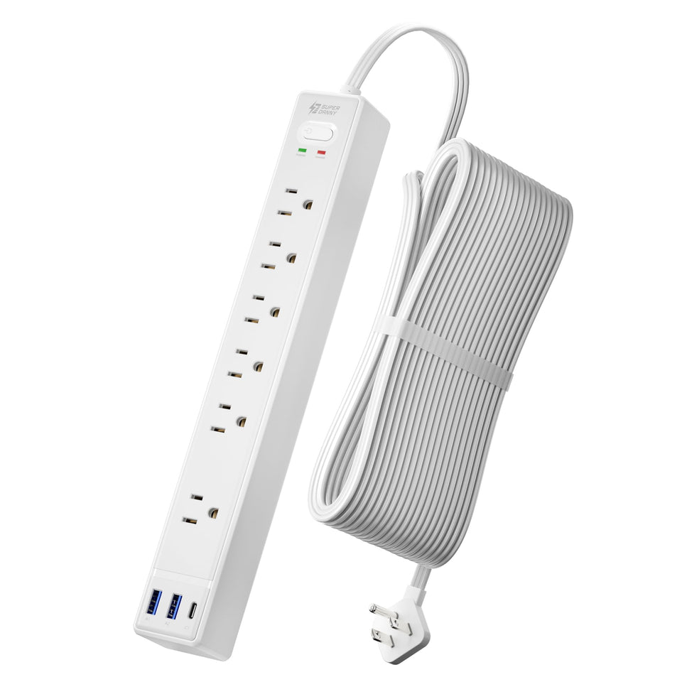 SUPERDANNY front view showing six outlets and three USBs for versatile charging