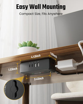 SUPERDANNY slim plug hidden behind couch baseboard, reduces visible cords and clutter