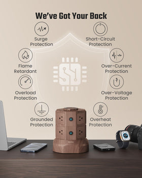 SUPERDANNY tower powering multiple devices including laptop, tablet and phone for home charging needs