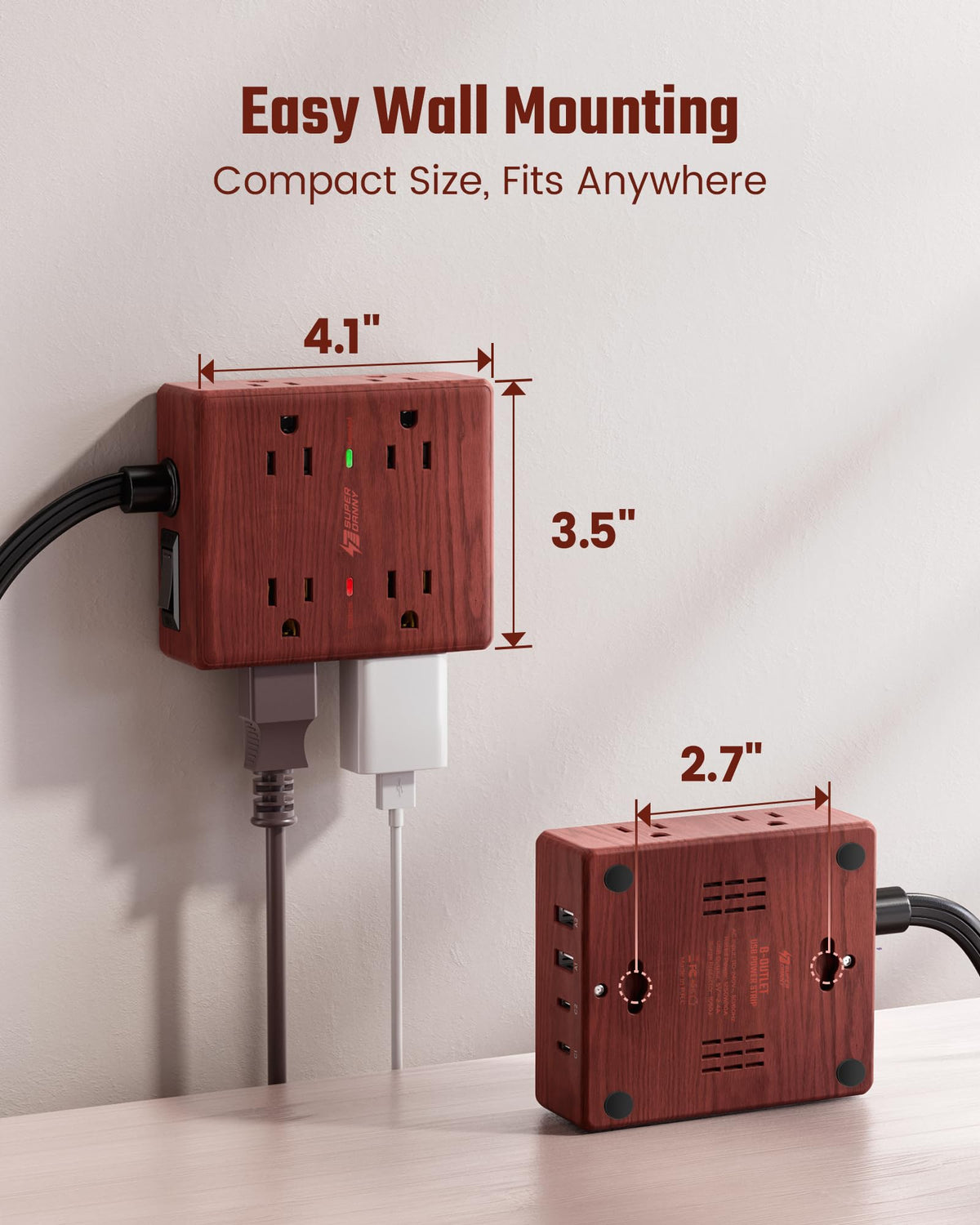 SUPERDANNY 10 ft cord length comparison showing reach and flexible placement benefit