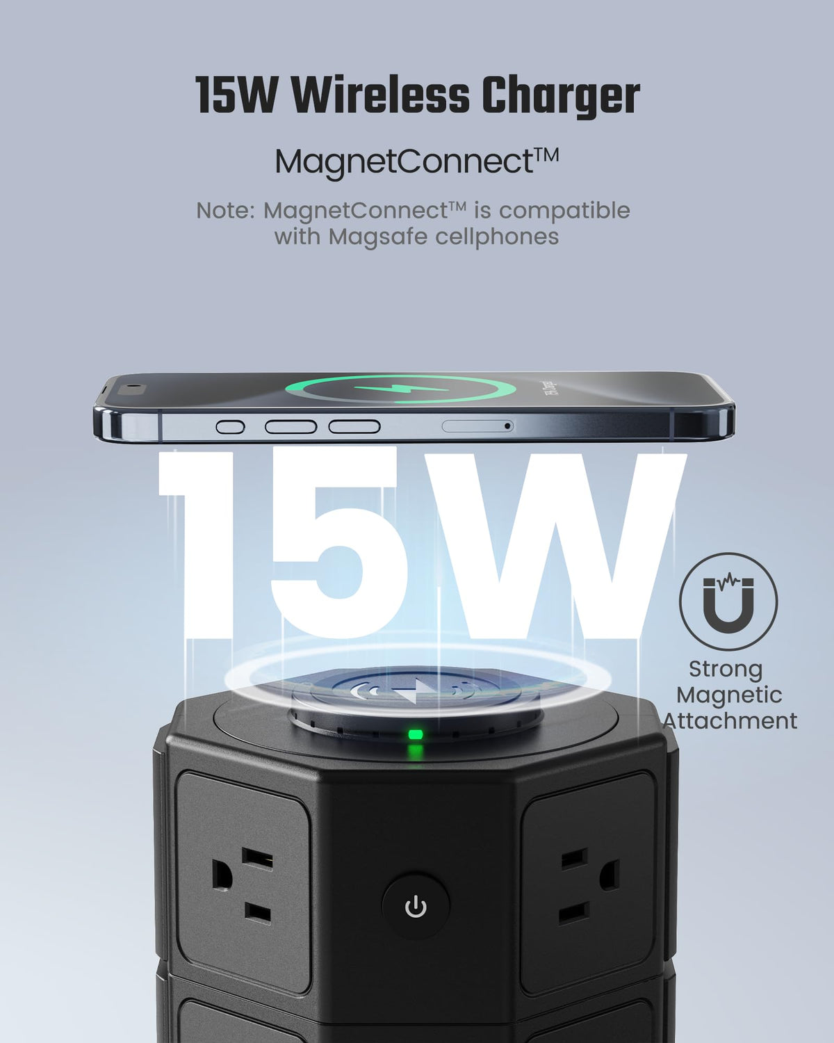 SUPERDANNY magnetic wireless top holding phone in place for convenient hands‑free charging