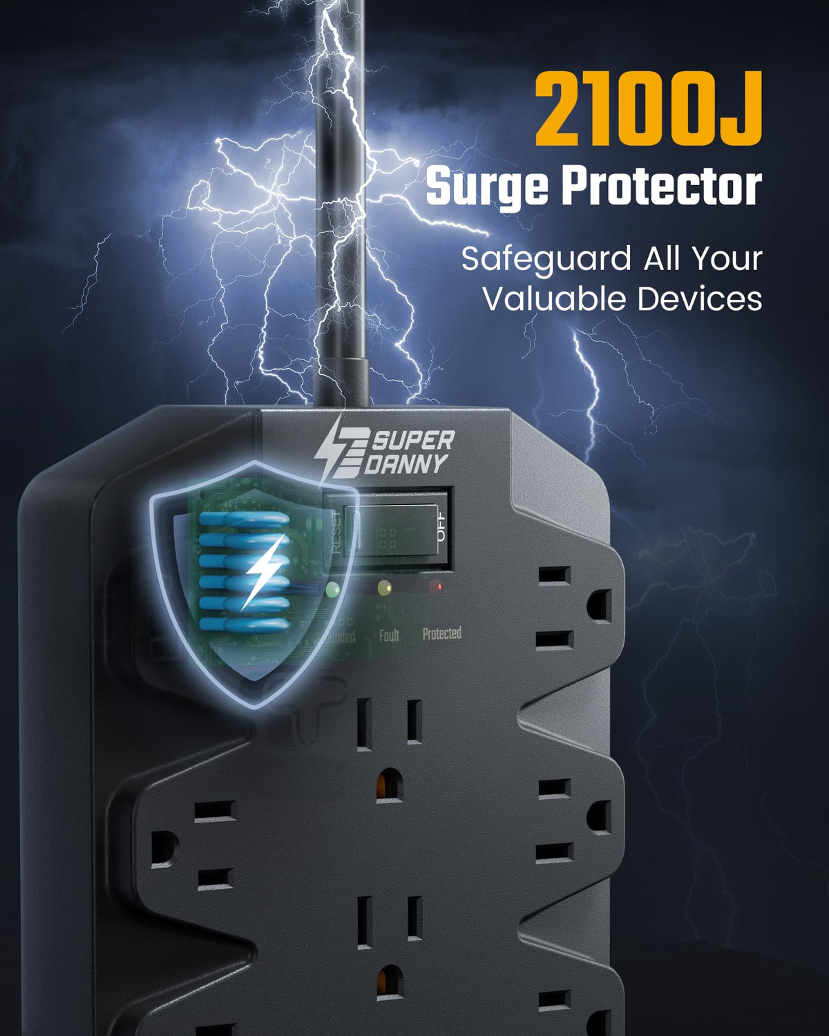 SUPERDANNY mounted on wall with included screws, keeps cords organized and off floor