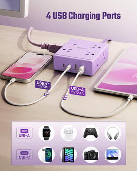 SUPERDANNY mounted under desk in purple, hides cords for cleaner workspace