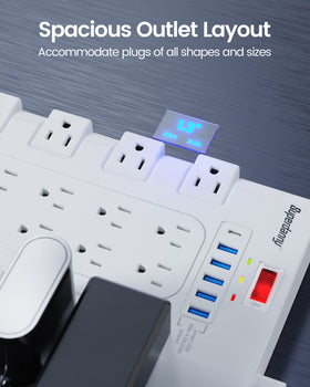 SUPERDANNY closeup of widely spaced outlets preventing bulky plug blocking