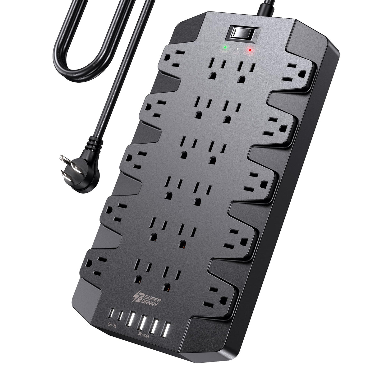 SUPERDANNY power strip with 22 outlets for organized charging anywhere