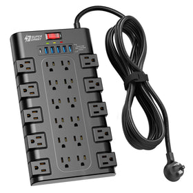SUPERDANNY power strip with 28 outlets keeps your home office organized.