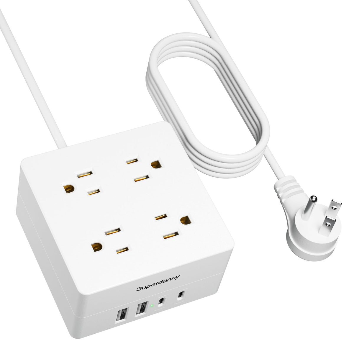 SUPERDANNY power strip with 4 outlets and 4 USBs provides reliable charging for home or office