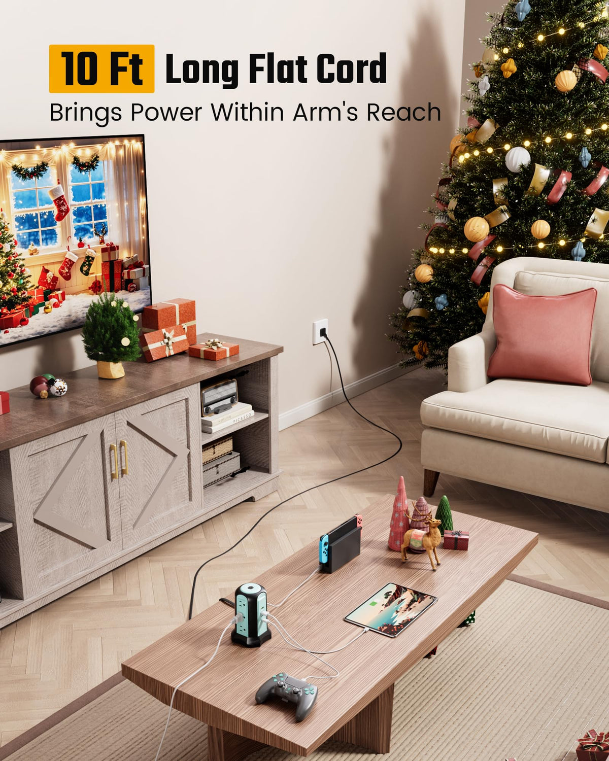 Four USB ports on SUPERDANNY tower delivering fast charging