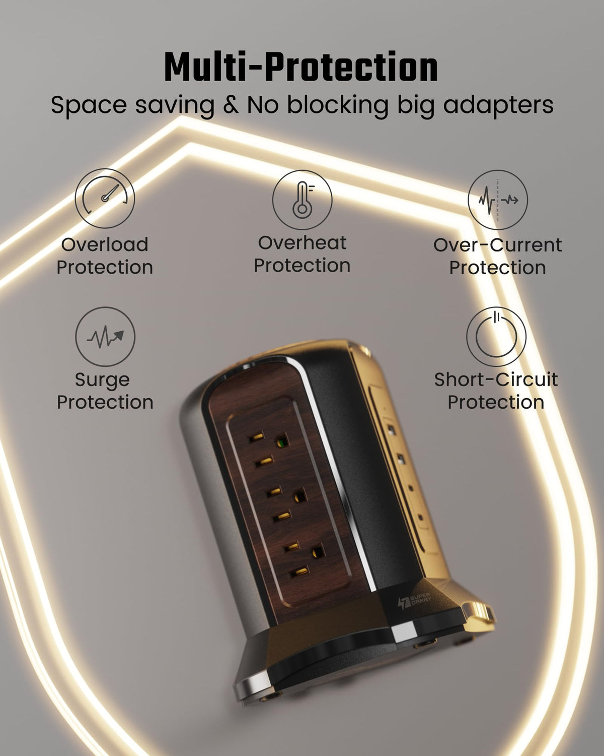 SUPERDANNY Power Strip Tower nine outlets for multiple devices in one organized hub.