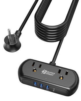 SUPERDANNY power strip with USB 6in-1 ports enables multi-device charging.