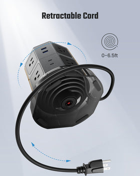 SUPERDANNY retractable 6.5ft cord partially extended to demonstrate tidy cable management