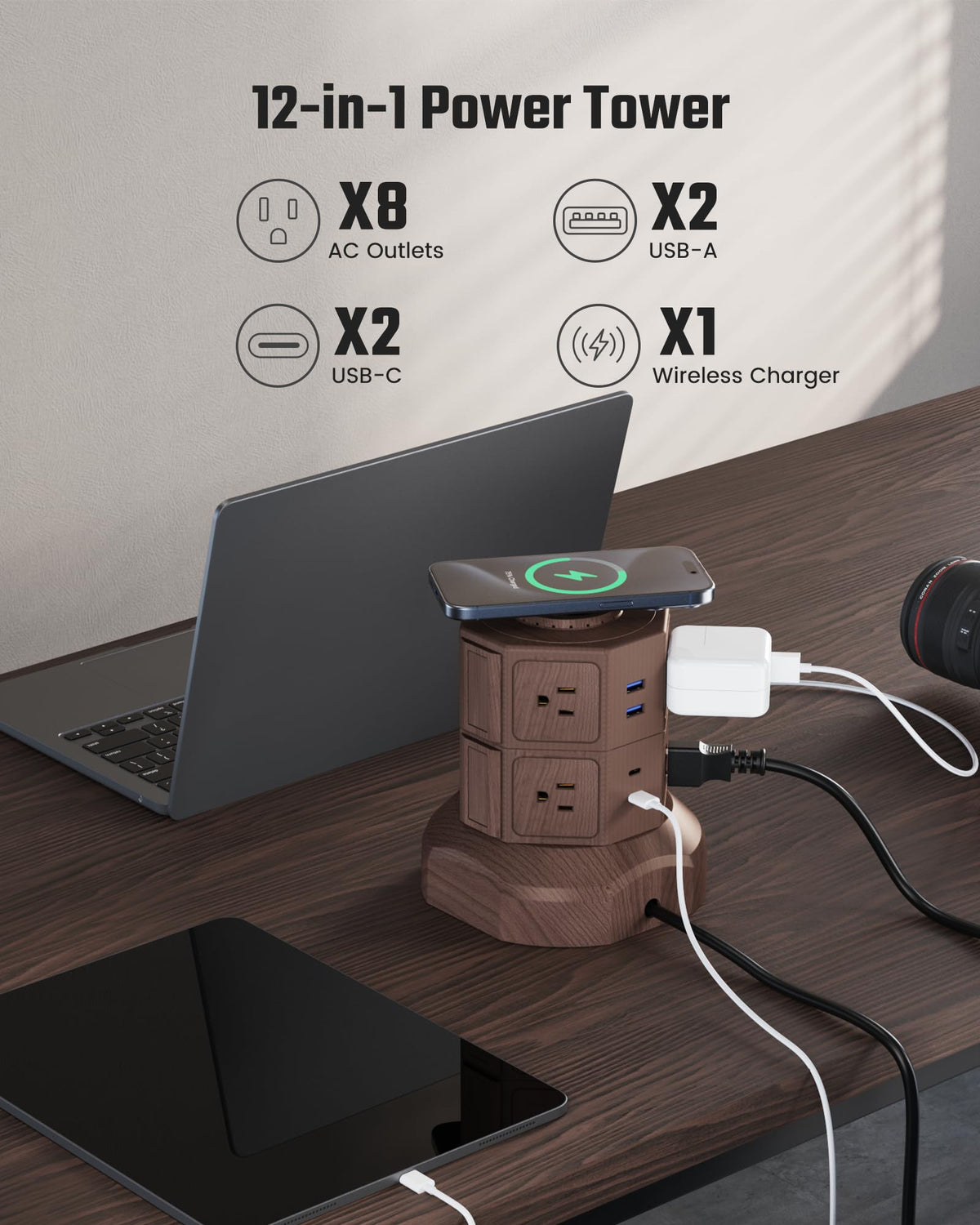 SUPERDANNY retractable 6.5ft cord wrapped around base for adjustable reach and tidy cable storage