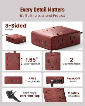 SUPERDANNY safety label and protection specs highlighting surge and overload safeguards