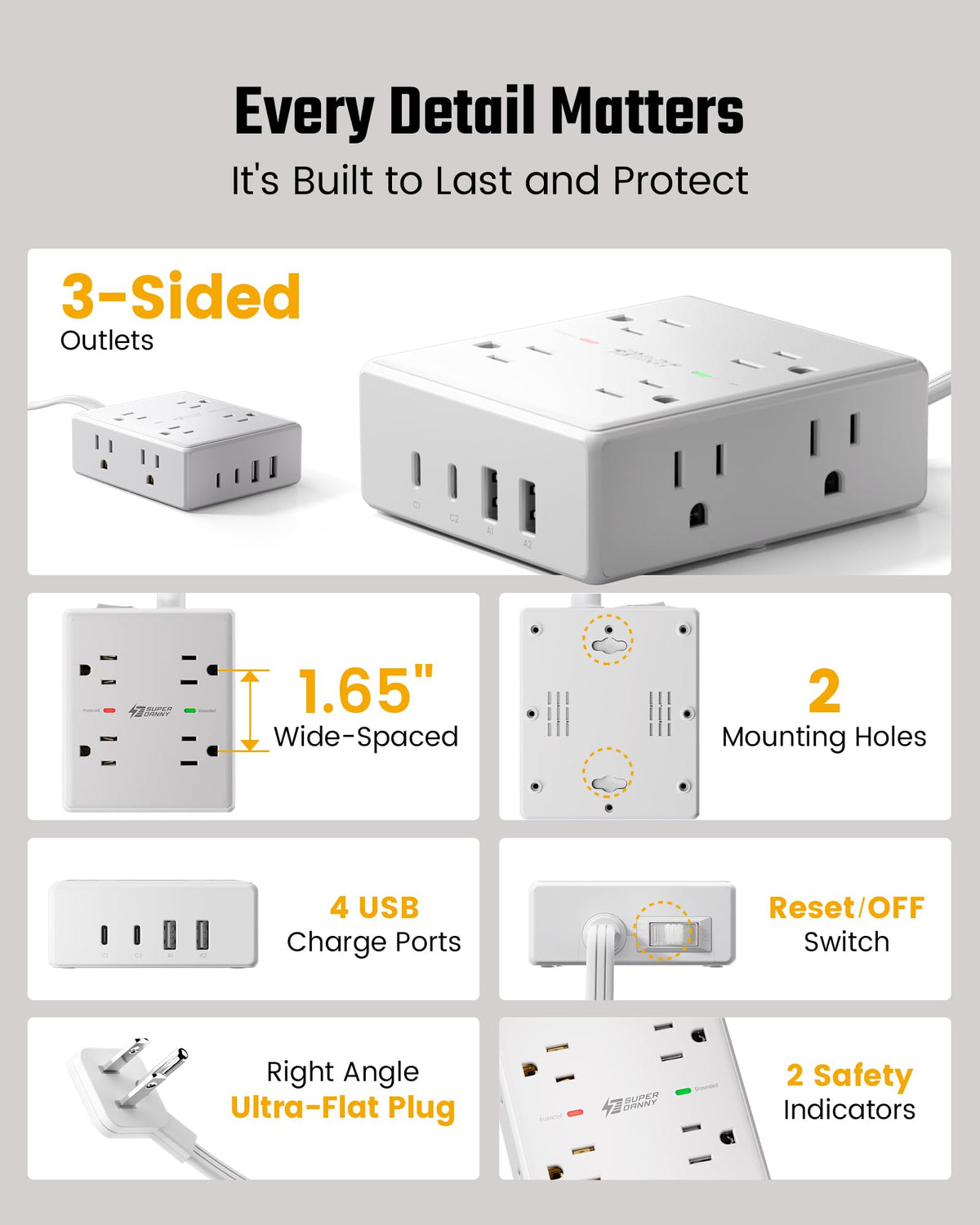 SUPERDANNY 8-point safety system with fire-retardant casing and UL cable.