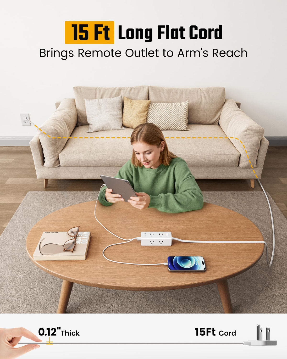SUPERDANNY six AC outlets arranged on four sides to prevent blocking and allow many plugs