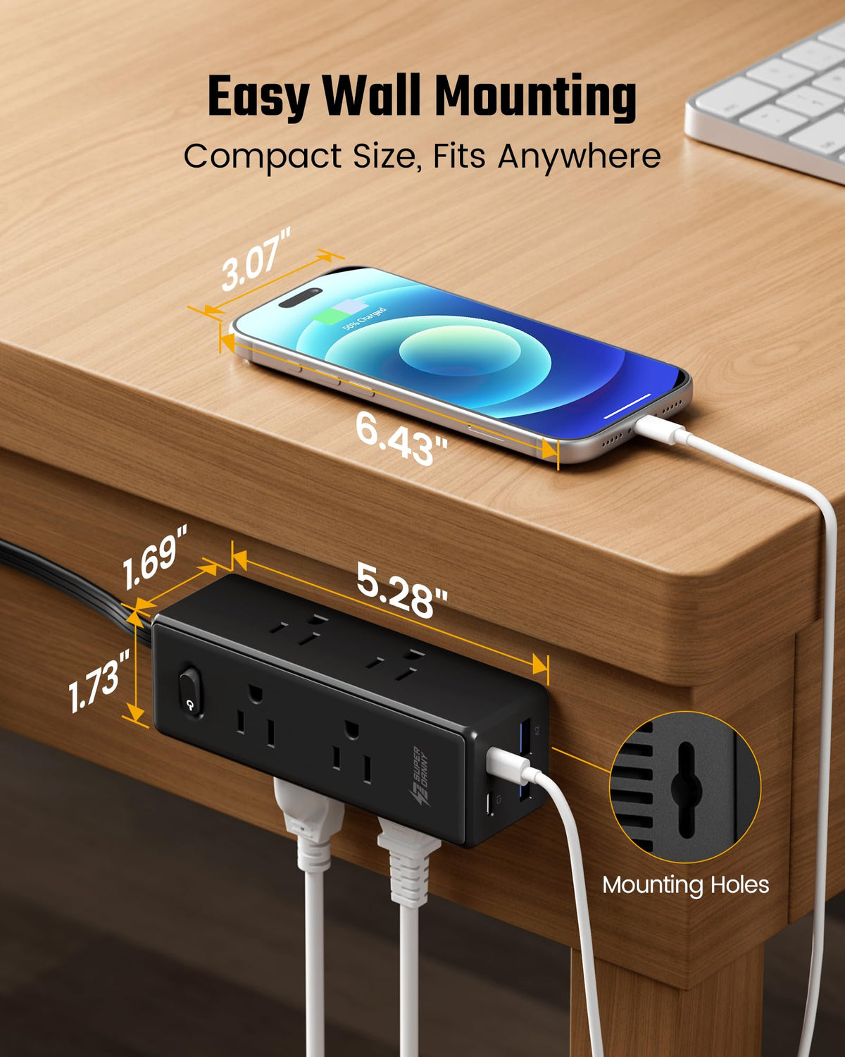 SUPERDANNY six AC outlets four-side layout prevents blocked plugs