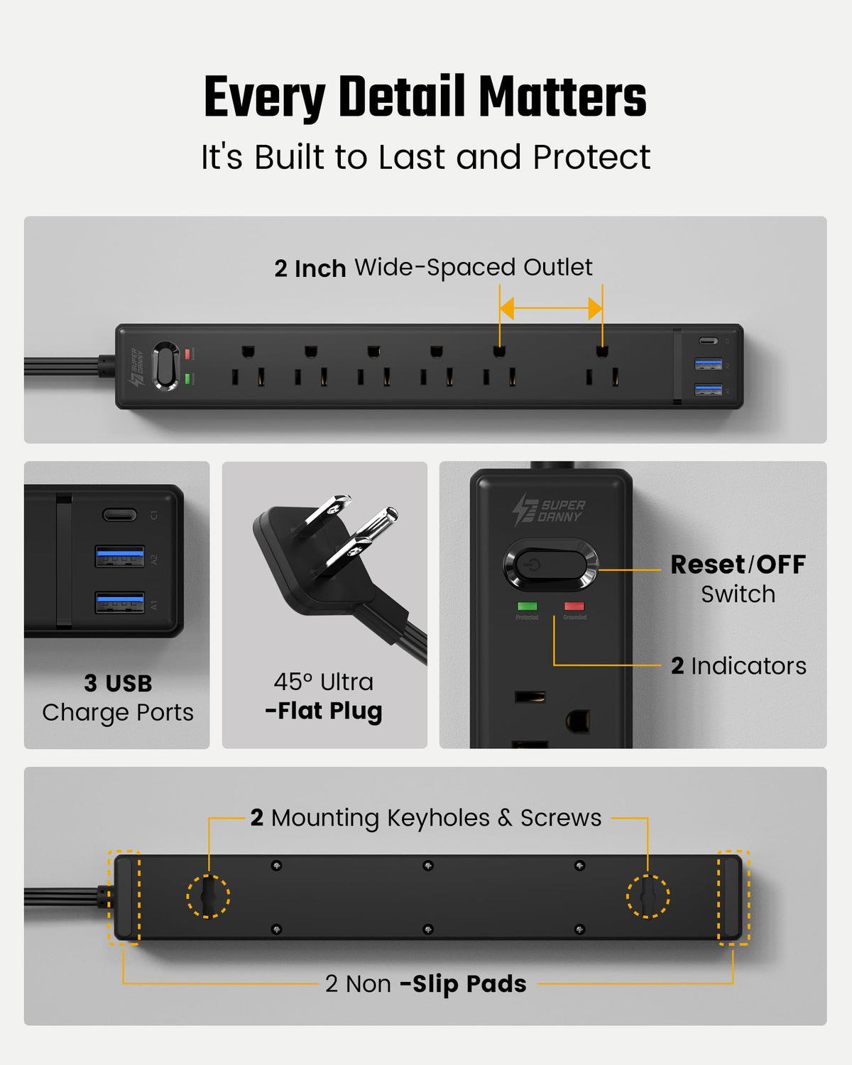 SUPERDANNY compact design keeps space neat and cables organized
