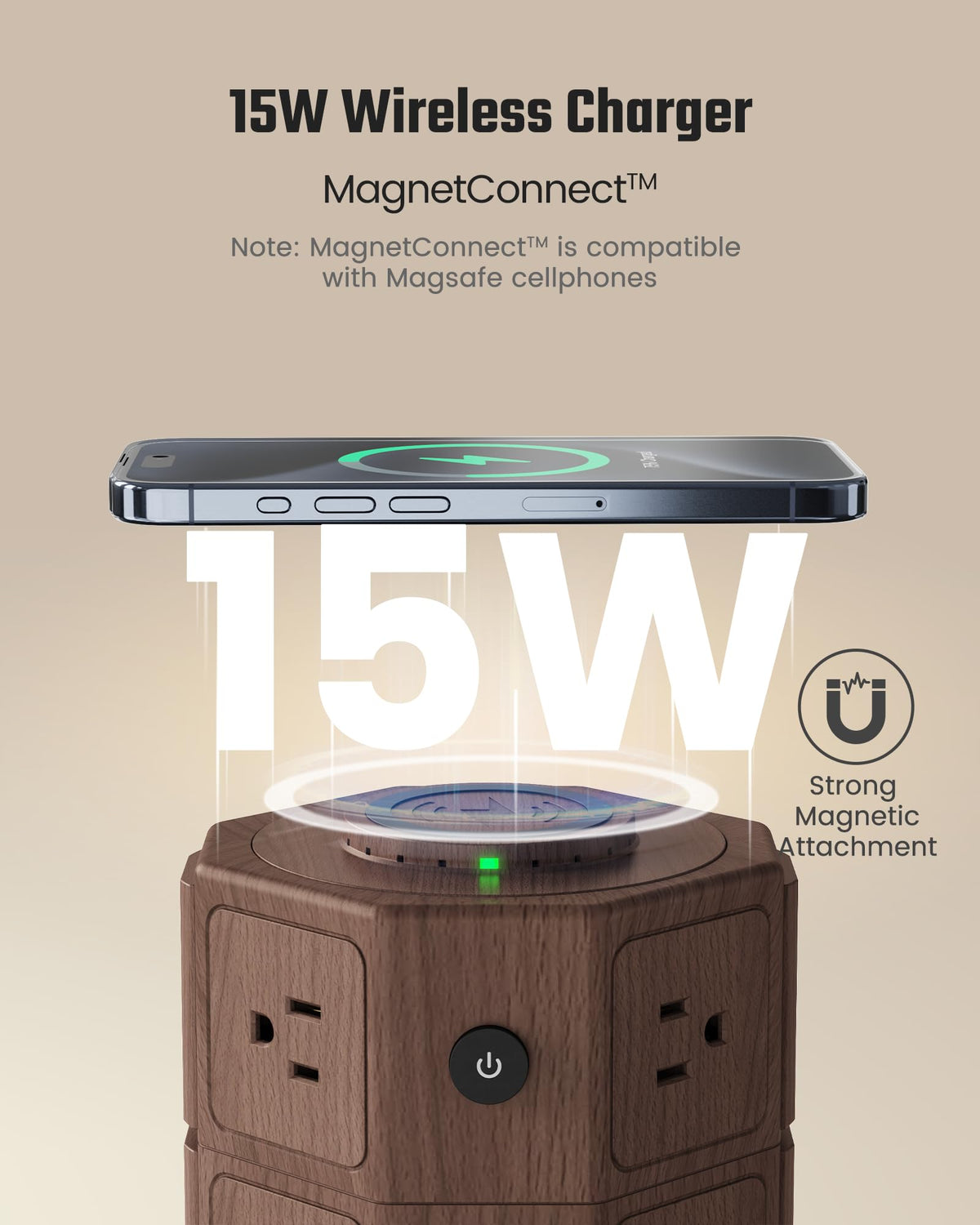 SUPERDANNY magnetic 15W wireless pad close-up aligning phone for faster hands-free charging