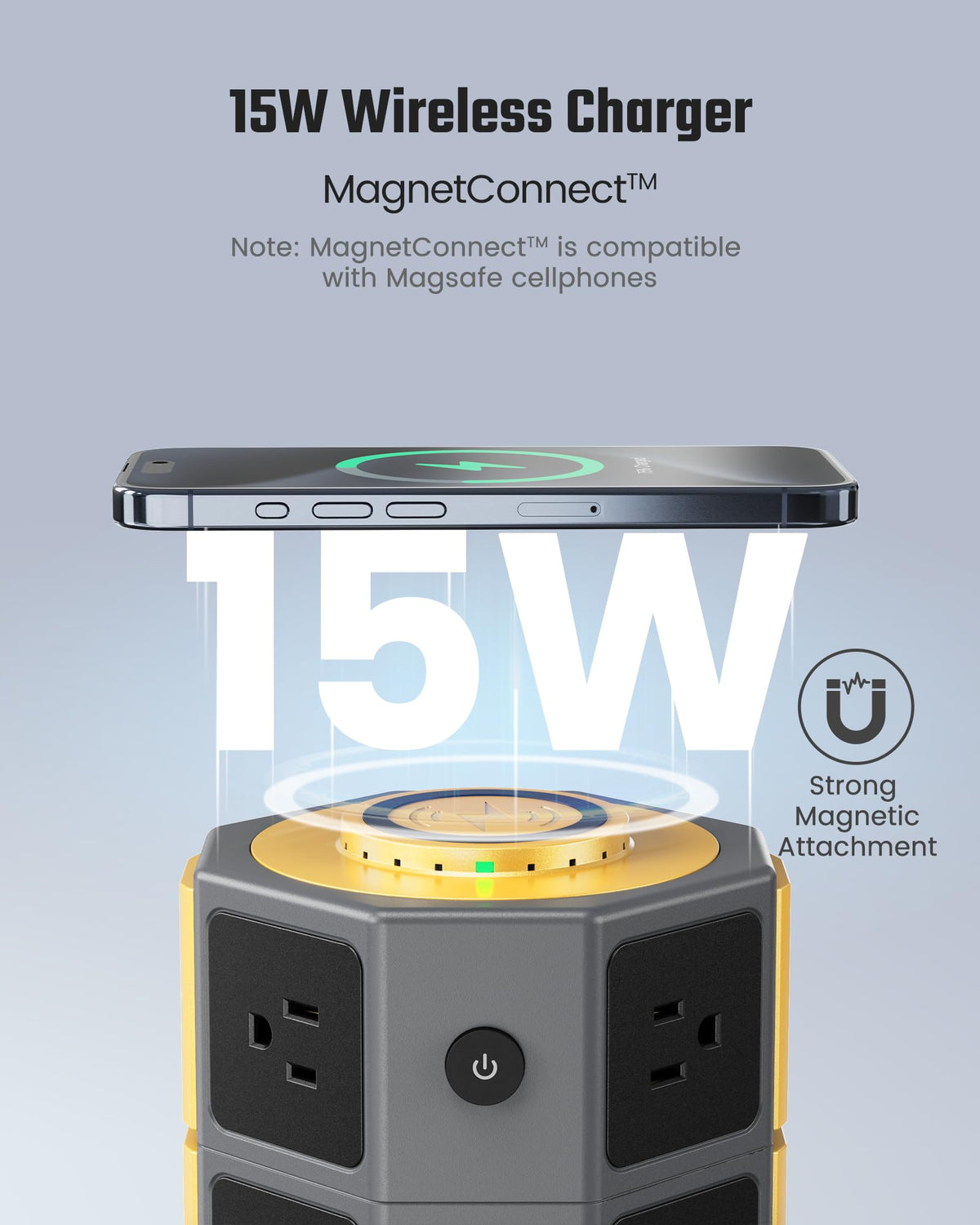 SUPERDANNY magnetic 15W wireless pad top view aligning phone for fast convenient charging