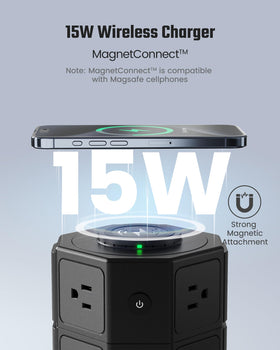 Side view showing 12 outlets for multiple devices
