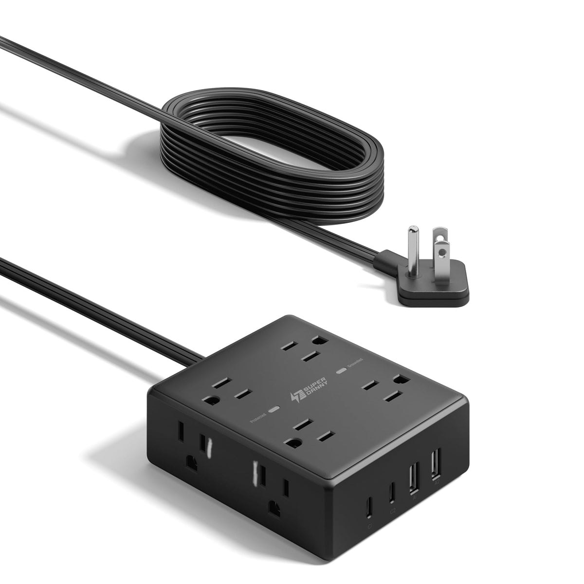 SuperDANNY 10ft cord reaches behind furniture for tidy rooms