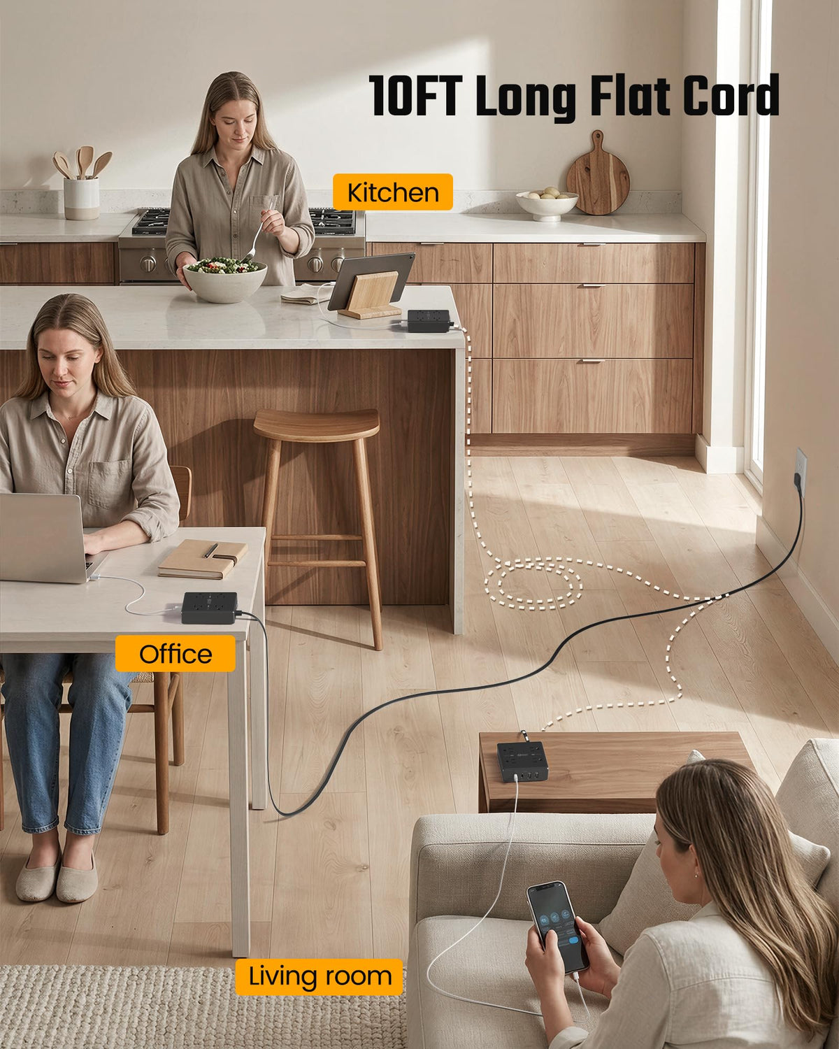SUPERDANNY detailed view of USB-C and USB-A ports and AC outlets for multi-device charging
