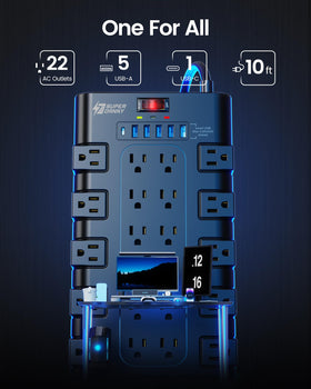 SUPERDANNY detail of six USB ports with smart charging for faster device charging