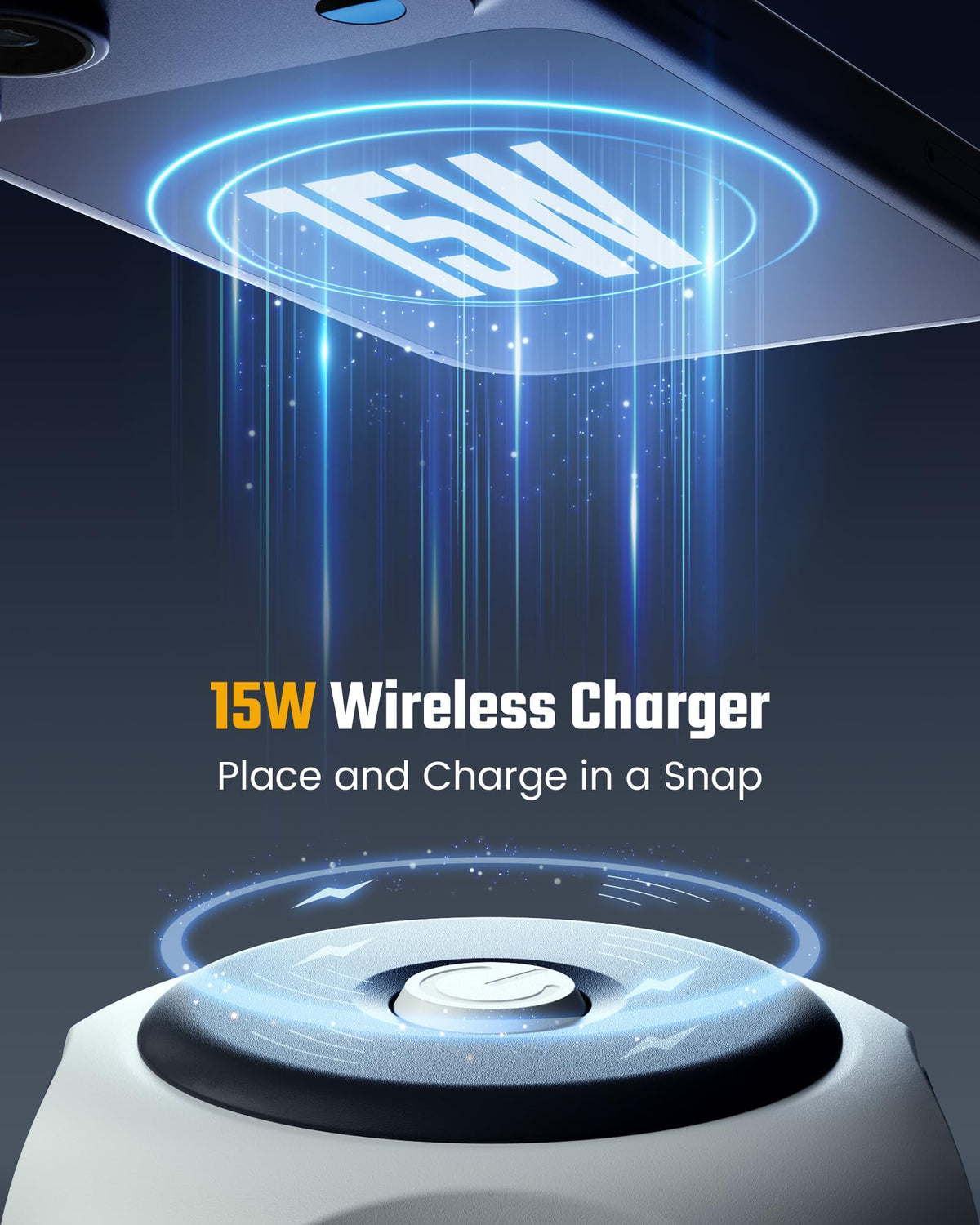 SUPERDANNY close-up of wireless pad demonstrating easy cable-free phone charging