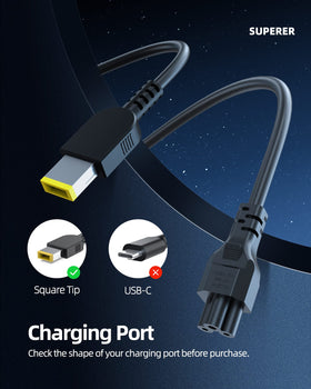 Superer 135W AC charger back view showing universal input for travel use