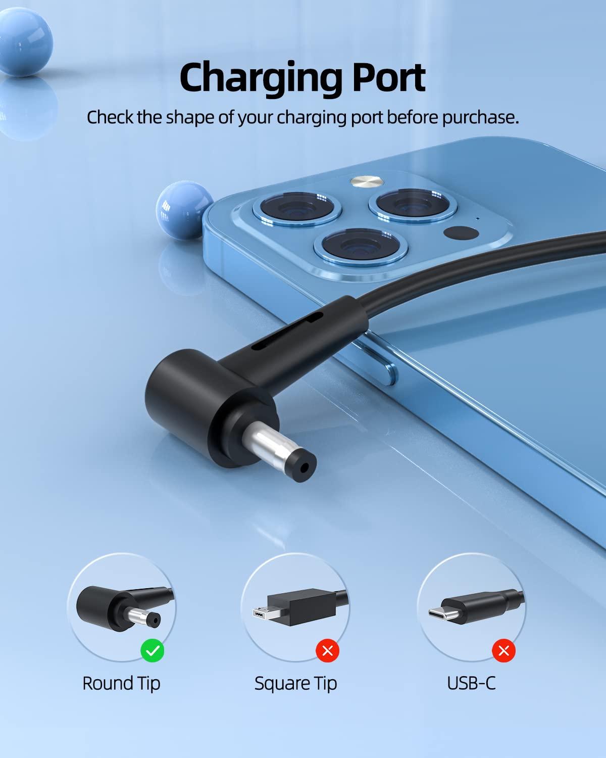 Superer 33W AC charger for Asus Vivobook E510M — side port access for easy connections.