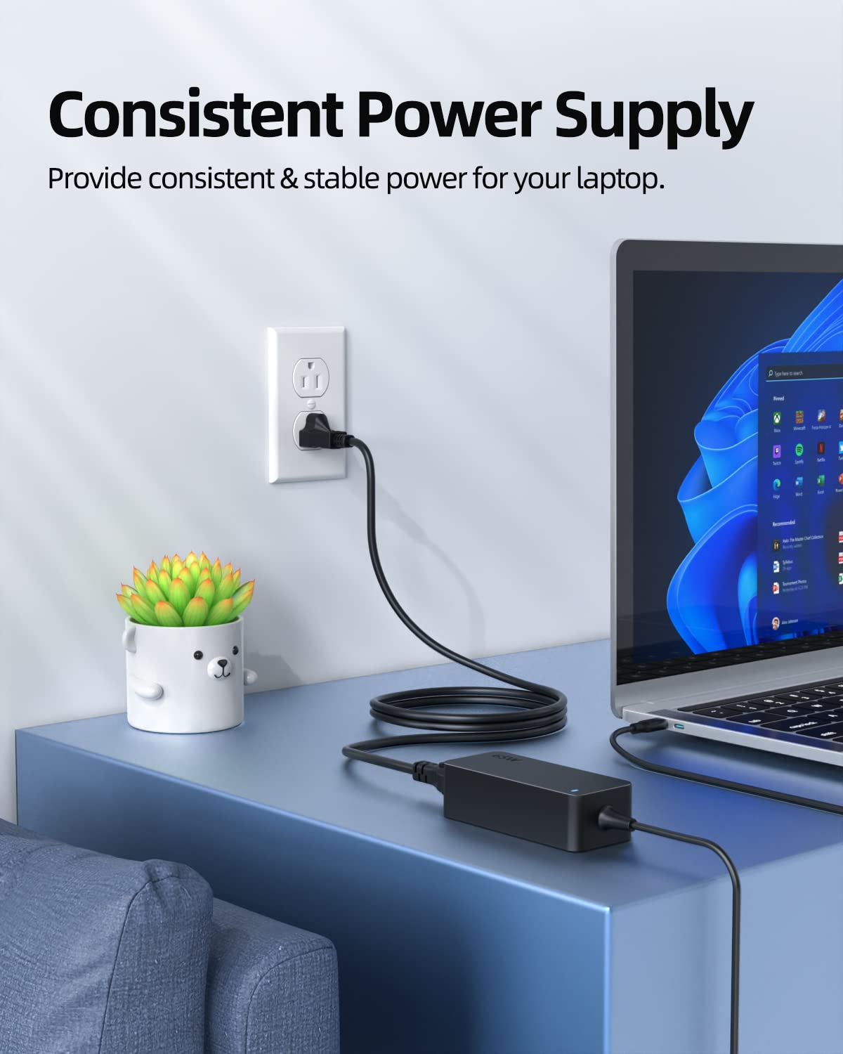 Compact design and USB C connector for easy daily charging