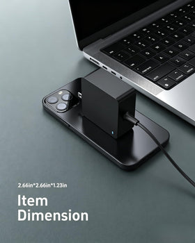 Compact 65W/45W USB-C charger ideal for travel and desk setup