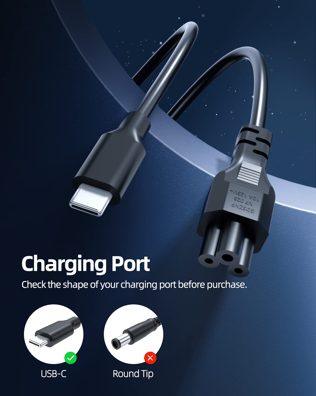 Superer 65W USB C charger ThinkBook side view, compact and portable