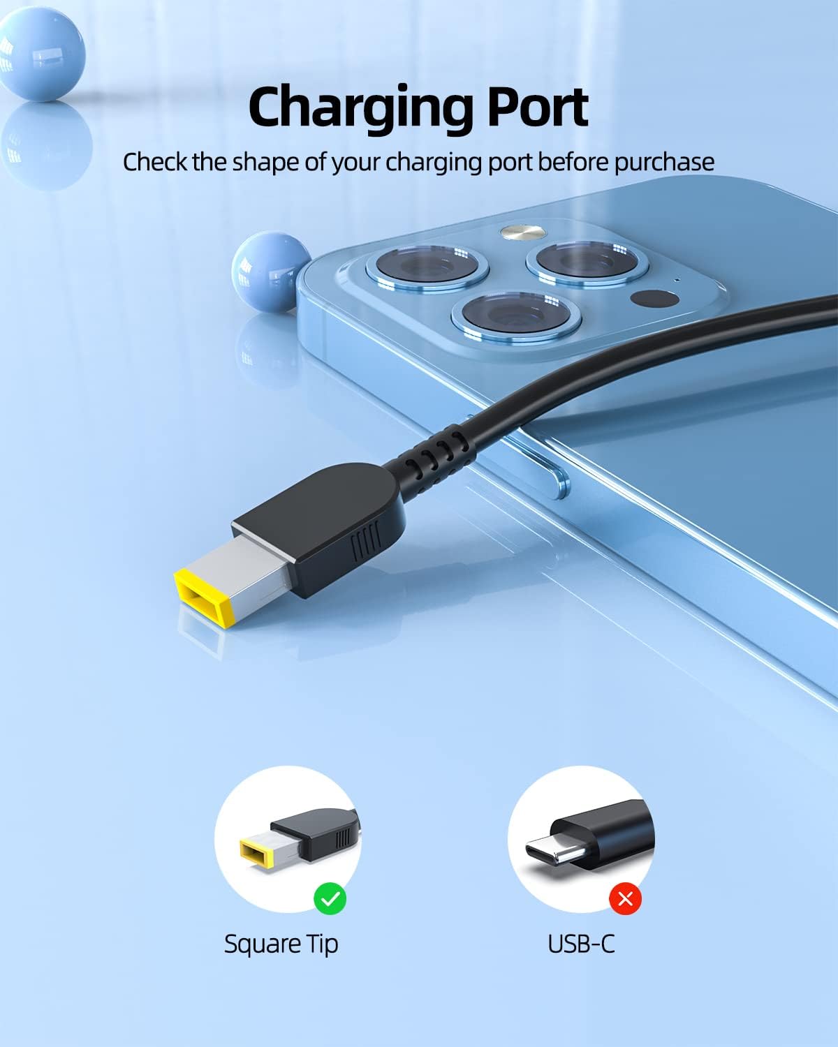 Superer 90W charger for Lenovo Ideacentre AIO, back view, safe design.