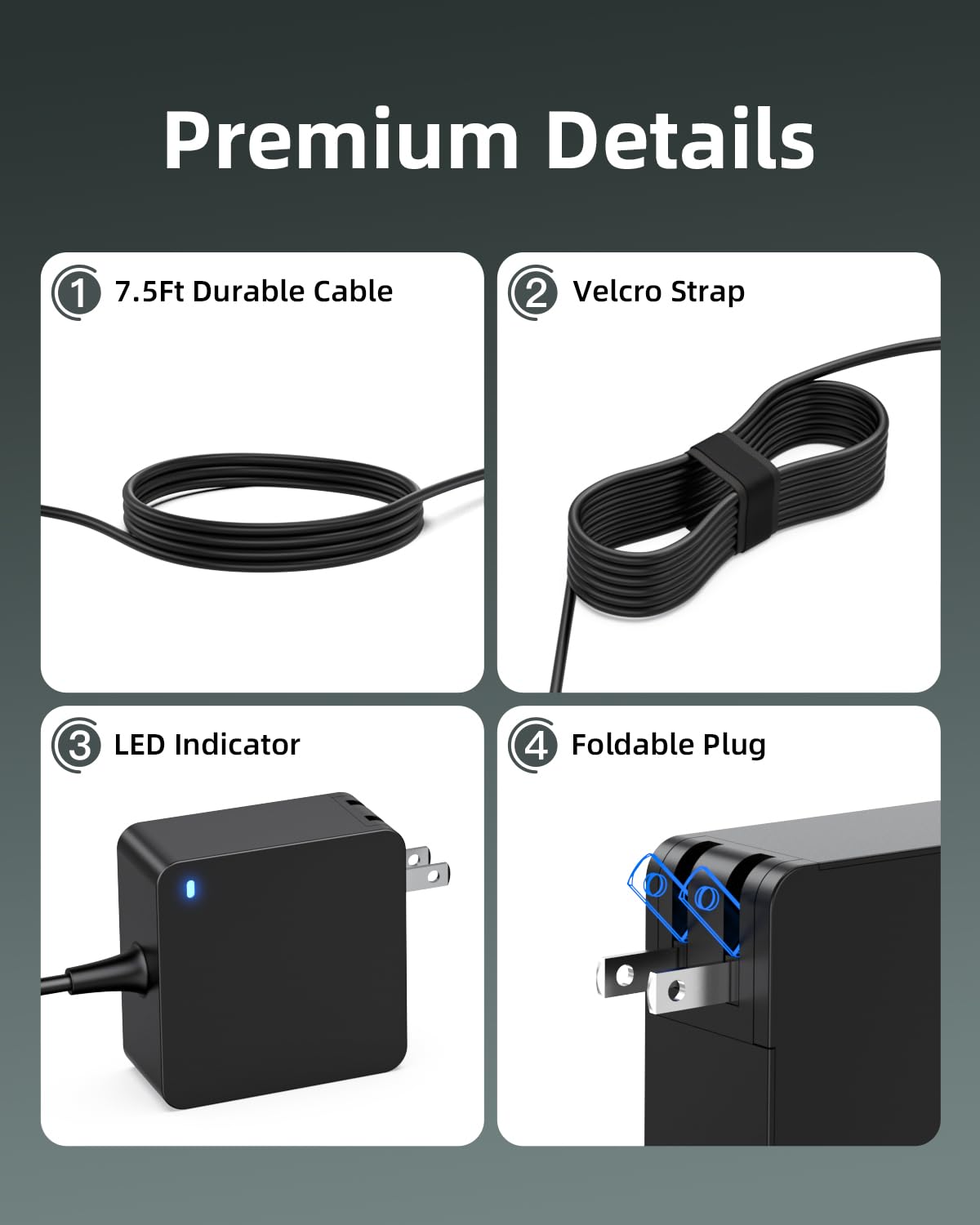 Superer round-tip 65W charger side angle with plug
