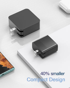 Superer adapter folded plug detail highlighting space-saving portability