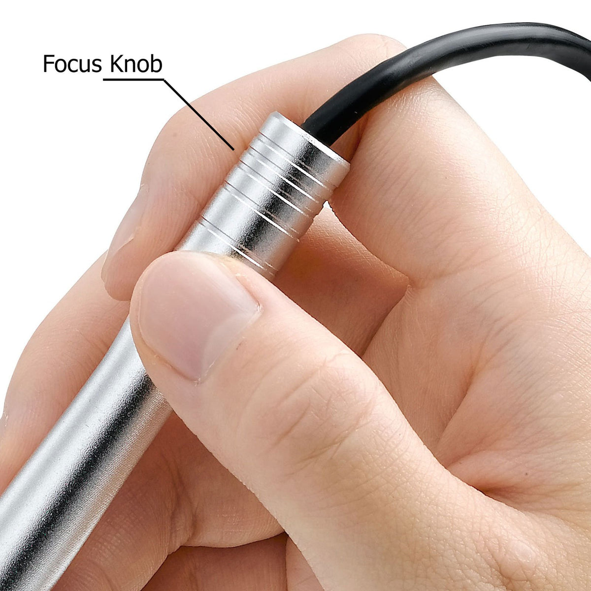 Supereyes B005+ close-up of 11mm probe revealing LED lights and fine-detail capability