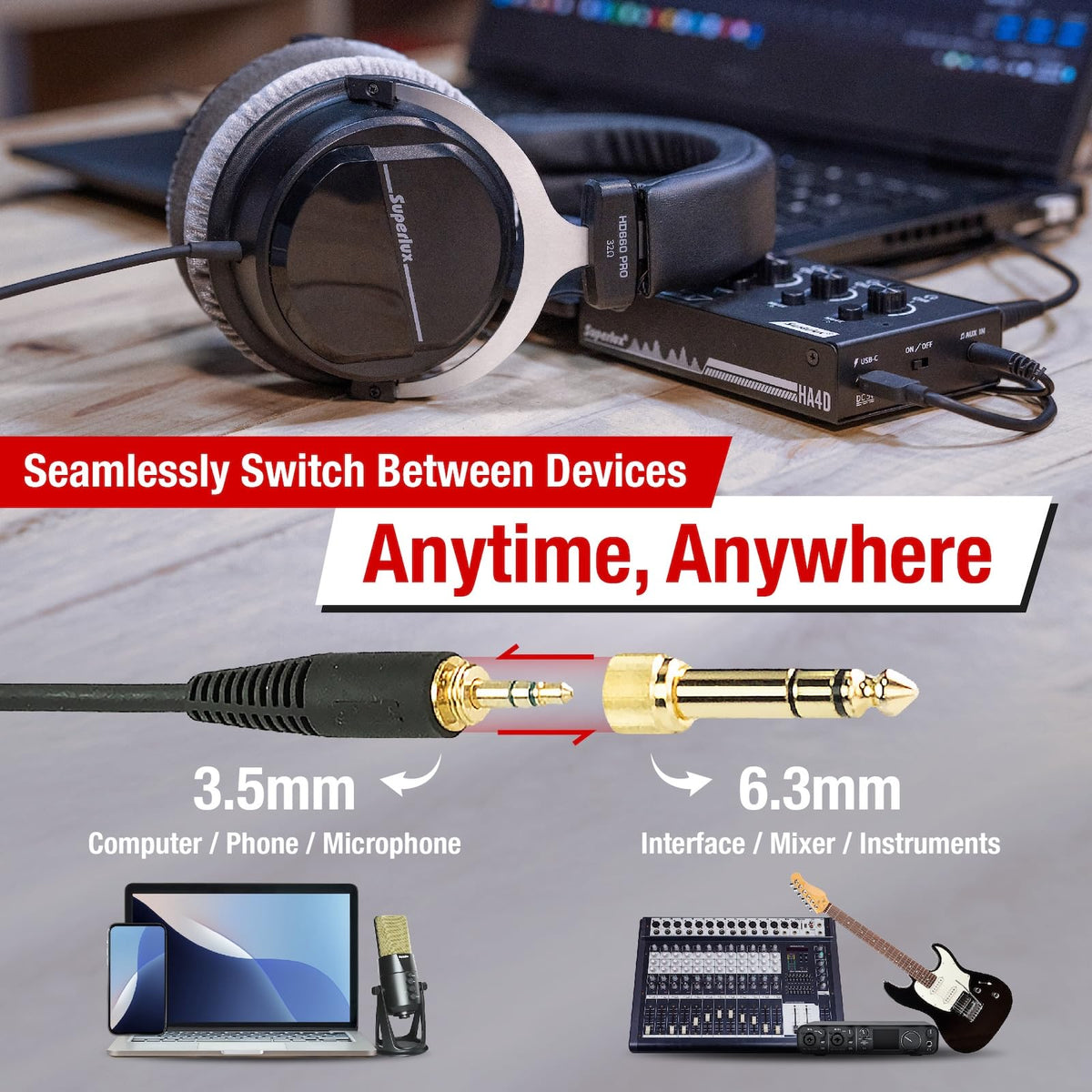 Superlux next to ruler showing scale and portability for studio transport