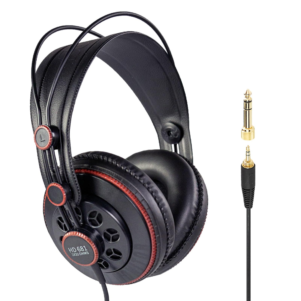 Superlux HD681 front view showing earcups and semi-open grille, clear monitoring benefit