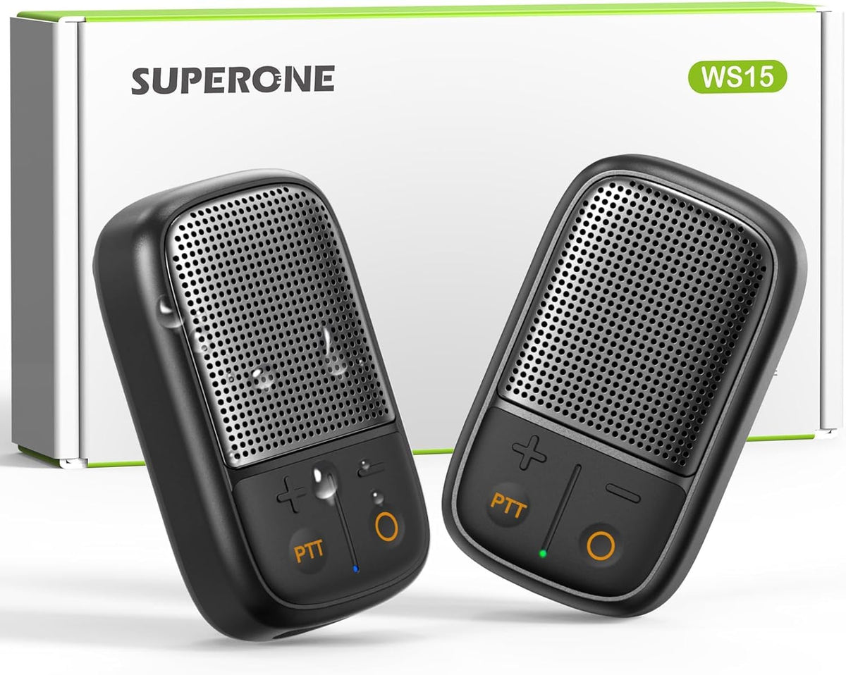 SUPERONE WS15 clip-on design demonstrating secure hands-free use.