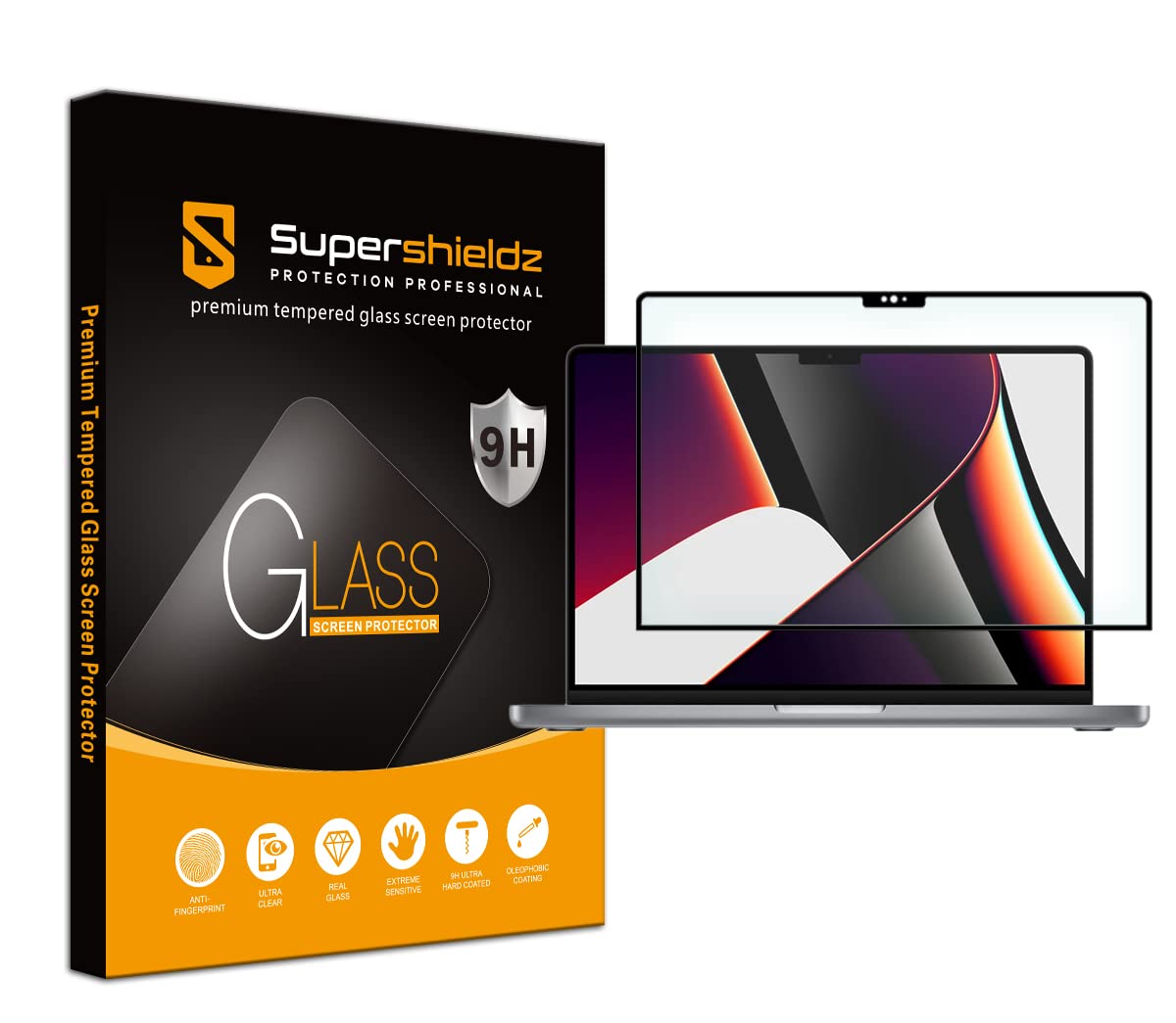 Supershieldz MacBook Pro 14 screen protector shows crystal-clear protection and edge-to-edge coverage