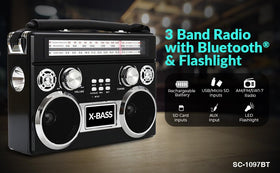 Supersonic SC-1097BT back panel with USB, SD, Micro SD and AUX ports for media