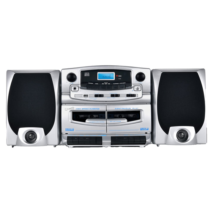 Supersonic SC-2121BT front panel with Bluetooth and controls for quick wireless pairing.