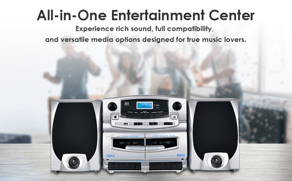 Supersonic SC-2121BT top-loading MP3/CD player for easy disc and digital music playback.