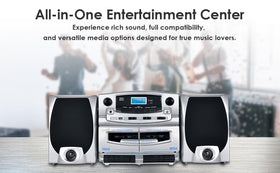 Supersonic SC-2121BT top-loading MP3/CD player for easy disc and digital music playback.