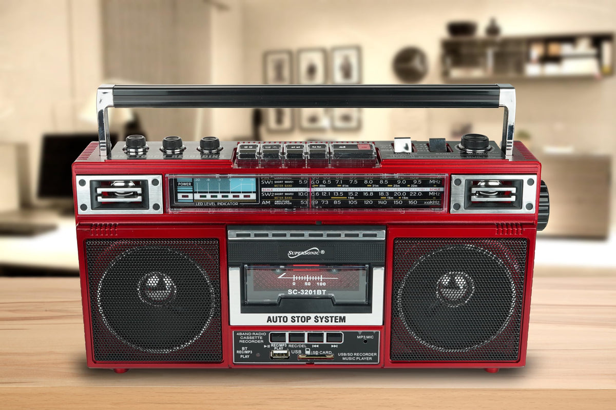 Supersonic SC-3201BT cassette compartment close-up, convert tapes to digital easily