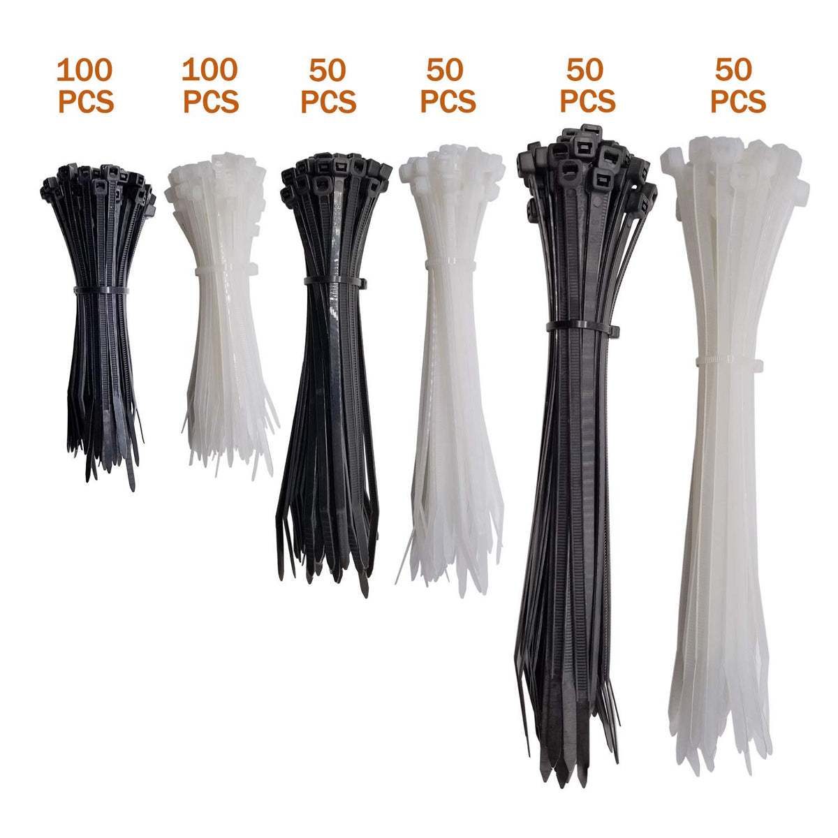 Black and white nylon zip ties for versatile wiring and color coding