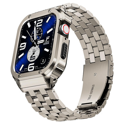 SUPLINK front view of band and case showing premium titanium color and protection